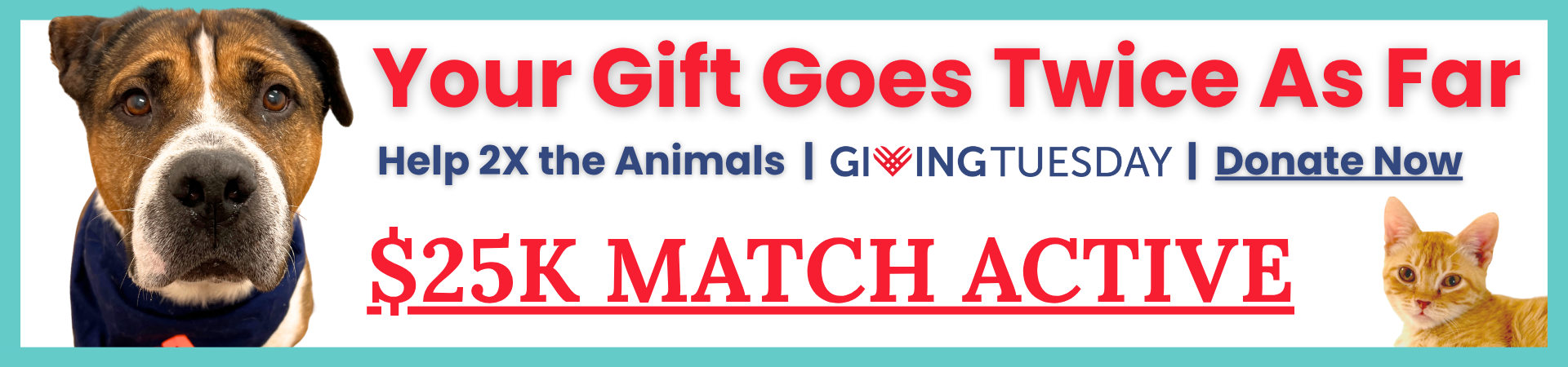 HELP 2X THE ANIMALS, $25K Match Active