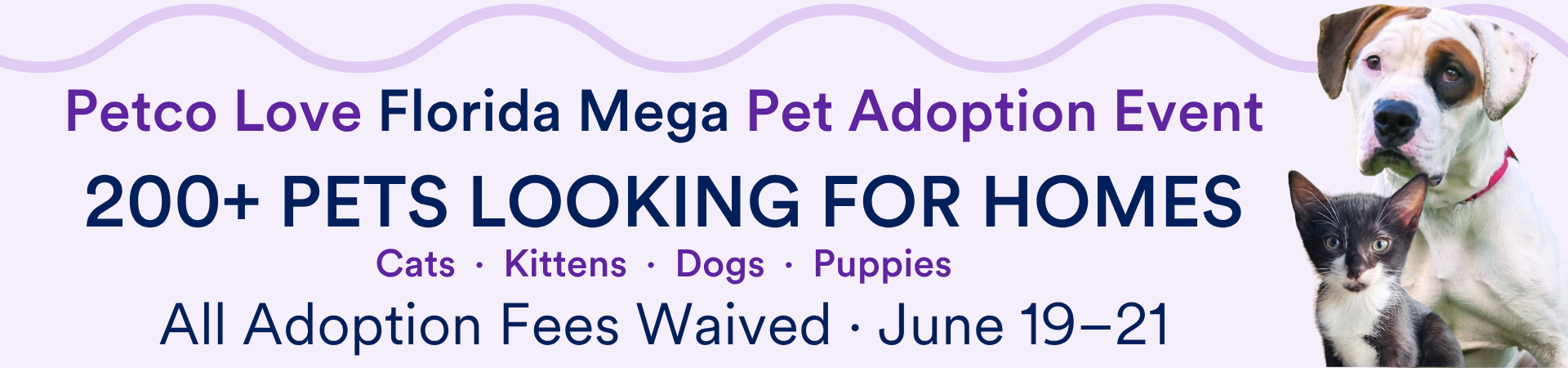 Petco Love Florida Mega Adoption Event, All Adoption Fees Waived, June 19–21
