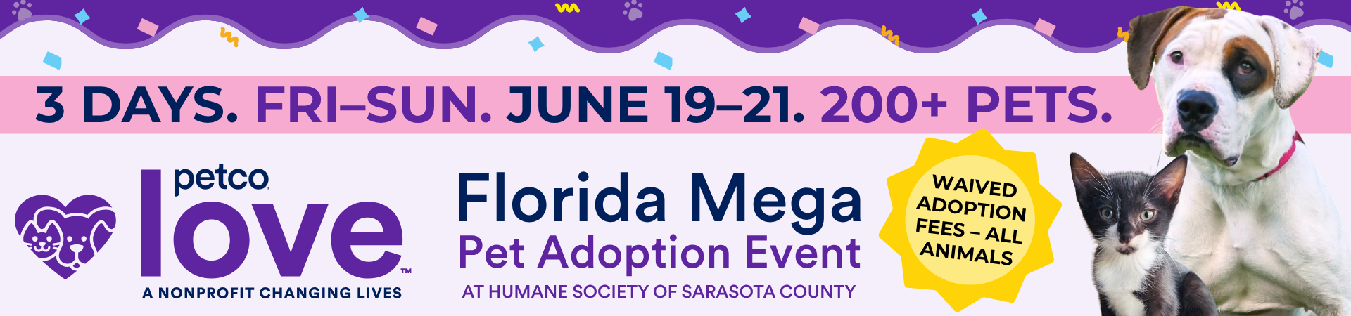 Petco Love Florida Mega Adoption Event, June 19–21, All Adoption Fees Waived